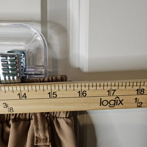 Tan Straight Leg Cargo Pants Elastic Waist Utility Pockets Casual Streetwear 31 - Picture 10 of 13